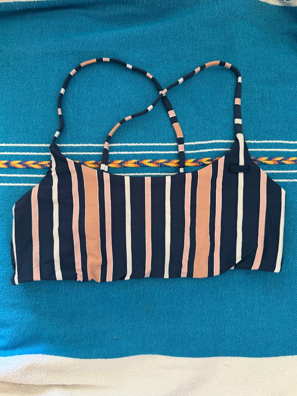 Roxy Navy & White Striped Swim Top